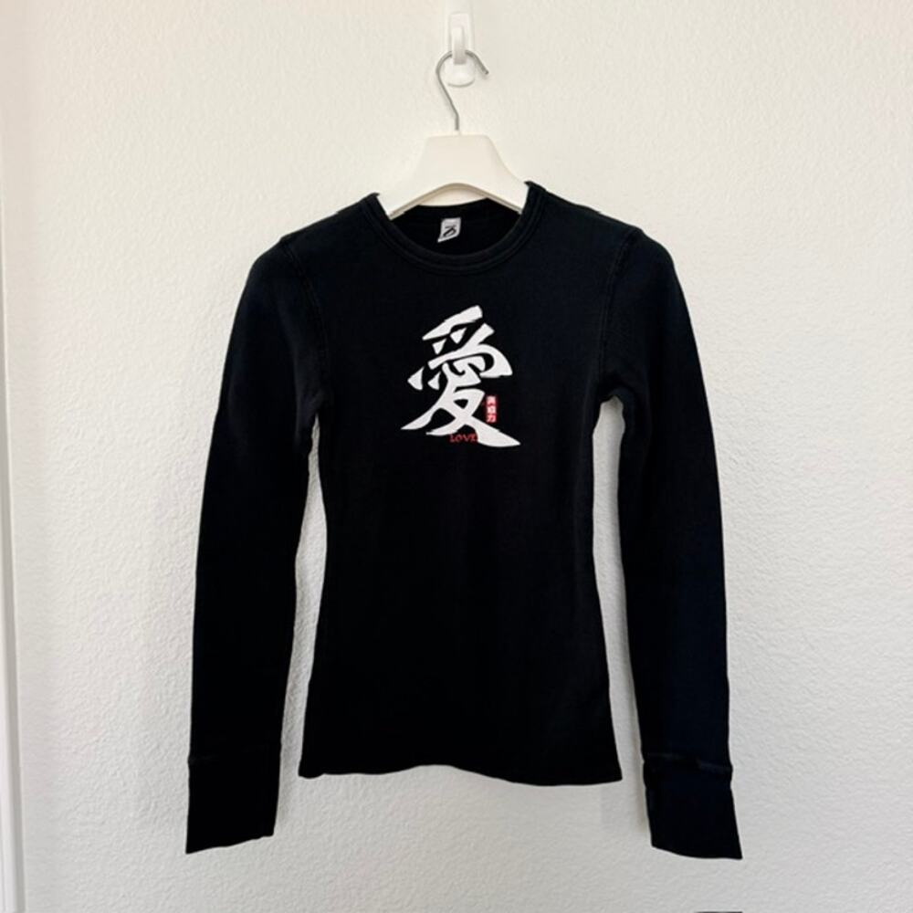 Otomix Thermal Tee Shirt Women's Small Black White Love Sign 1990s Rare Vintage